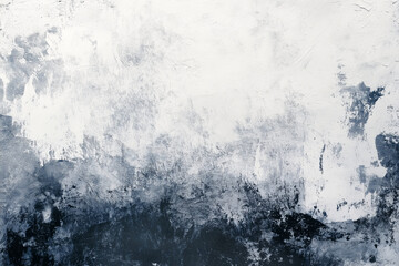  wall with a blue and white paint splatter. The wall is covered in a white and blue paint splatter, giving it a rough and textured appearance. The blue and white colors create a sense of contrast