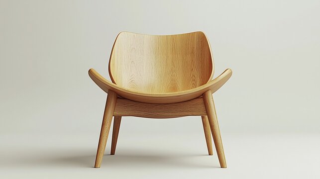 Scandinavian Style Wooden Chair with Minimalist Design on White Background