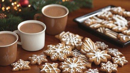 Fototapeta premium Festive Holiday Cookies and Warm Beverages