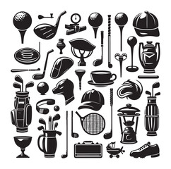 golf elements silhouette illustration vector