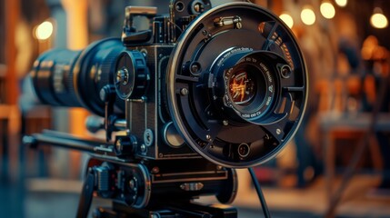 Obraz premium Closeup of a vintage film camera with a cinematic aesthetic