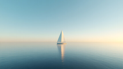 Obraz premium Sailboat in the Sea – A Peaceful Marine Scene with a Boat Gliding Over Calm Waters, Surrounded by Nature