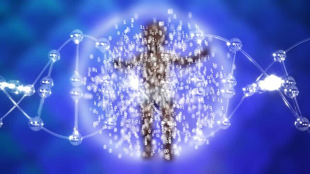 DNA Code Baby
A baby composited with double helix DNA shape and a cloud of binary data.