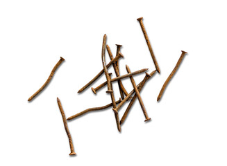 Old rusty nails isolated on transparent background