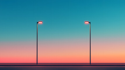 Obraz premium A Street Light Illuminating the Quiet Streets at Sunset, Creating a Peaceful Atmosphere