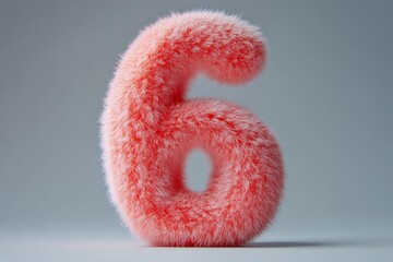 Fototapeta premium 3d hairy fluffy font number 6, furry alphabet, pink number 6, six isolated white background