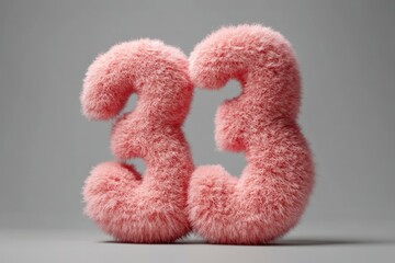 Fototapeta premium 3d hairy fluffy font number 3, furry alphabet, pink number 3 isolated white background