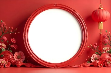 Chinese template card with free place for text and decoration on red background. 
