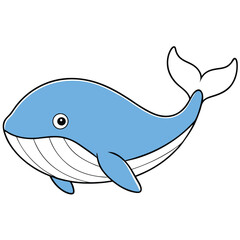  Cute Blue Whale Cartoon Illustration with Simple and Friendly Design.