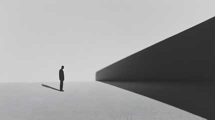 Black-and-White Vast Land with a Single Human Figure – A Dramatic Scene Highlighting Solitude and the Expansiveness of Nature