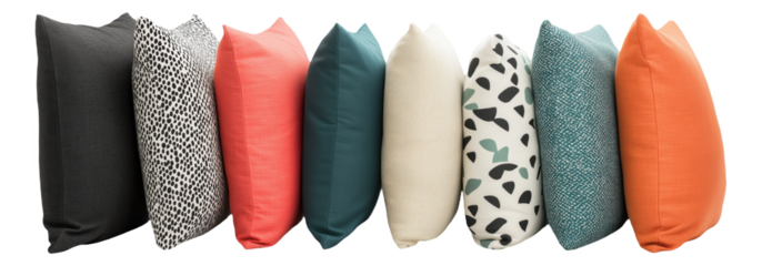 PNG Colorful decorative pillows in a row