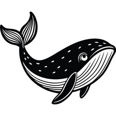 Elegant Black and White Whale with Dotted Pattern and Minimalist Design