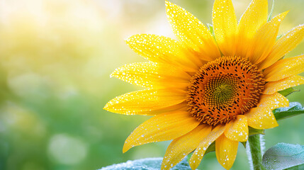 Obraz premium Sunflower petals wet with morning dew under soft sunlight - Fresh and delicate, early morning