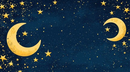 Naklejka premium Enchanting Night Sky with Glimmering Stars and Crescent Moons