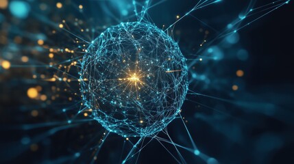 A glowing sphere of blue and yellow lines. The blue lines are the wires of a computer network