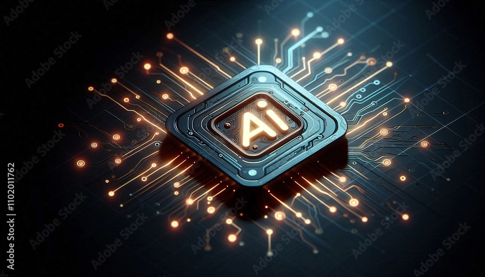 Aufkleber futuristic circuit board with glowing ai symbol