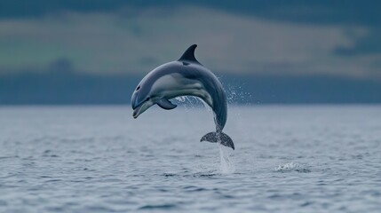 Fototapeta premium Dusky Dolphin Leaps From Ocean Waters