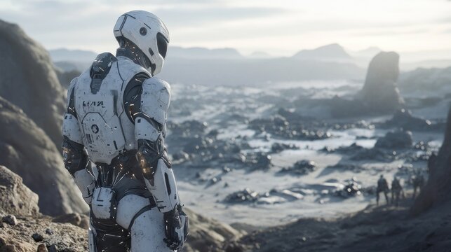 Robot Exploring a Desolate Landscape