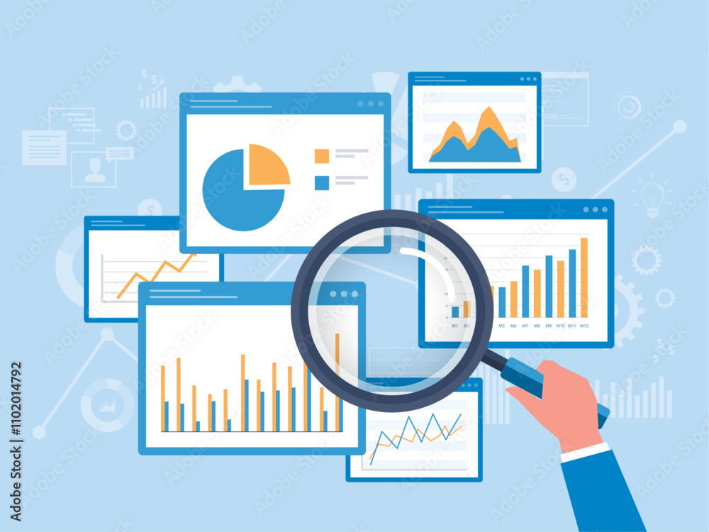 Poster business data analytics research concept. and business finance investment graph analysis report dash