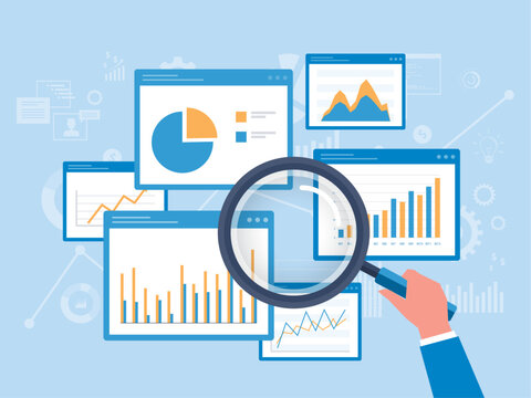 business data analytics research concept. and business finance investment graph analysis report dashboard monitor. flat vector illustration design
