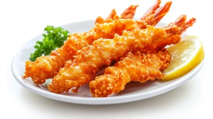 Crispy Fried Shrimp with Lemon and Parsley Garnish