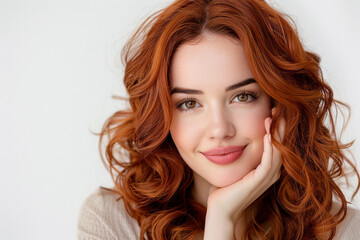 Naklejka premium Stunning Portrait of a Beautiful Woman with Curly Medium Hair