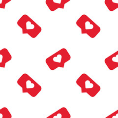 Pattern of red notification icons with white heart symbols, resembling social media 