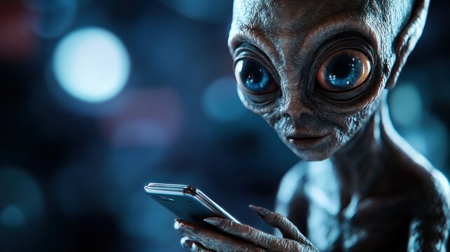 Alien Using Smartphone