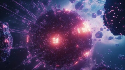 Fototapeta premium A glowing sphere of light surrounded by a city of glowing lights