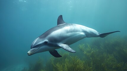 Fototapeta premium A Vaquita dolphin swimming in the Gulf of California, one of the rarest marine mammals in the world