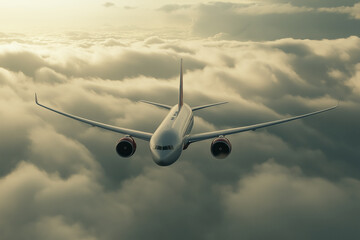 Obraz premium Airplane on clouds and sky. generative AI