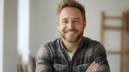 Smiling portrait of a professional modern office half body bright environment positive vibes for seo impact