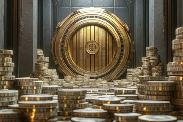 Obraz premium Luxurious Vault with Piles of Cash and Gold