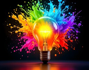 Creative light bulb with colored water and colored bubbles on it