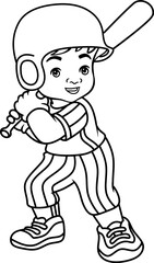 softball player cartoon line vector illustration isolated on white background