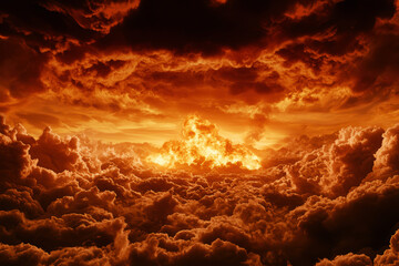 Fototapeta premium Dramatic Sunrise Over Fiery Clouds with Bright Orange Sky