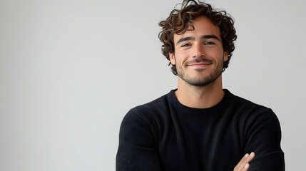 Obraz premium Smiling portrait of a young professional studio setting half body positive vibes career aspirations