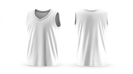 Fototapeta premium front and back views of a white basketball jersey isolated on a white background.