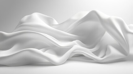 Obraz premium Elegant white fabric draped softly, creating a smooth and flowing texture against a light backdrop, This image is perfect for design projects, fashion themes, or backgrounds in advertising,