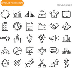 Corporate Presentations Editable Icons for Business Strategy and Growth