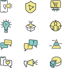 Digital Marketing thin line icon collection.