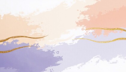 Obraz premium Background with textured brushstrokes in the shades of the year: 'Digital Lavender' blue, creamy beige and warm peach, thin gold lines, festive background, wallpaper, banner