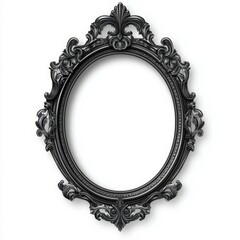 Gothic style black oval picture frame clipart mockup on white background