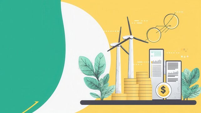 Solar and wind energy infographic with a chart tracking green portfolio growth over time