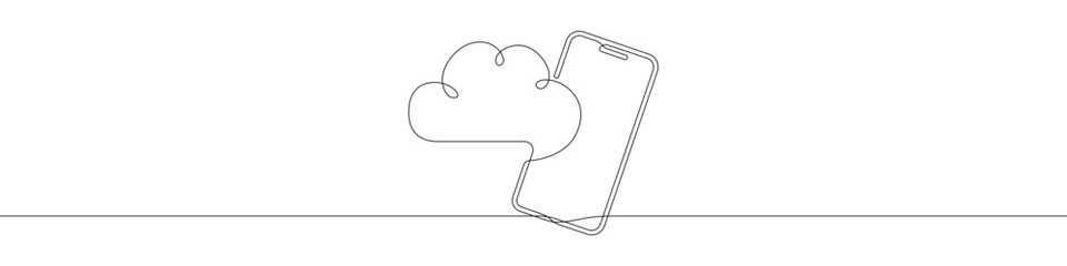 Data storage in the cloud continuous line drawing vector illustration. Cloud storage on the phone