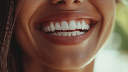 Obraz premium close up of beautiful woman smiling with white teeth.