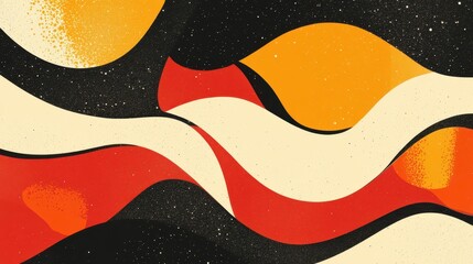 Obraz premium Abstract 70s wallpaper with bold colors and glowing liquid textures on a backdrop