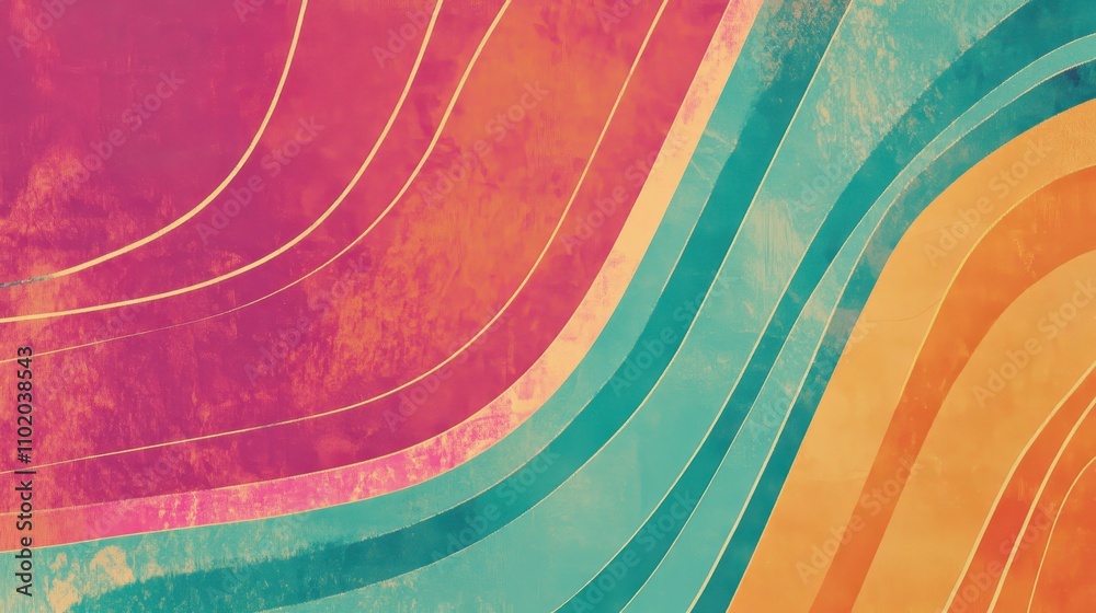 Canvas Prints bright retro shapes with glowing effects define this dynamic 70s wallpaper