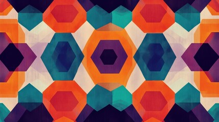 Fototapeta premium Retro mosaic wallpaper with bright colors and glowing geometric patterns on a backdrop