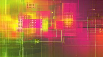 Pixelated neon shapes with glowing textures create this dynamic retro wallpaper